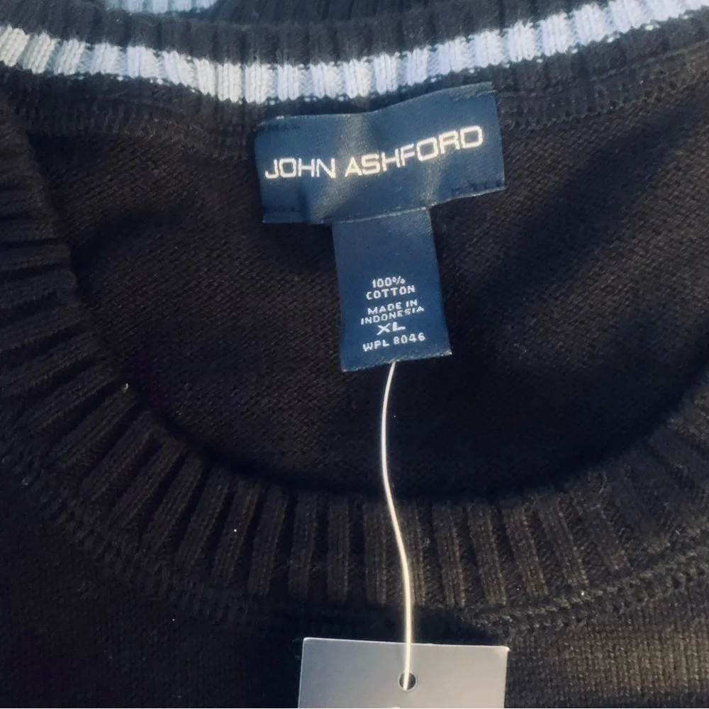 NWT JOHN ASHFORD Mens Striped Sweater Soft Knitwear O-Neck Pullover Sweater